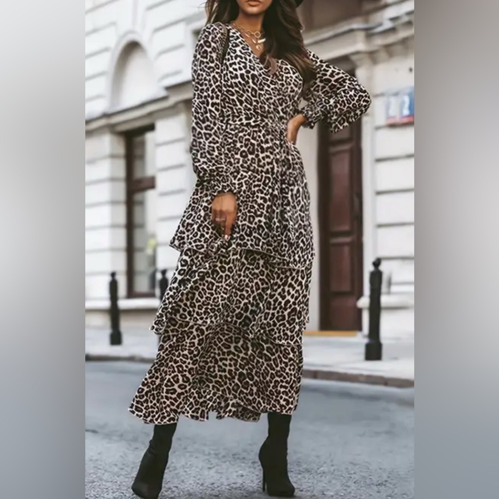 Leopard Print Tiered Maxi Dress